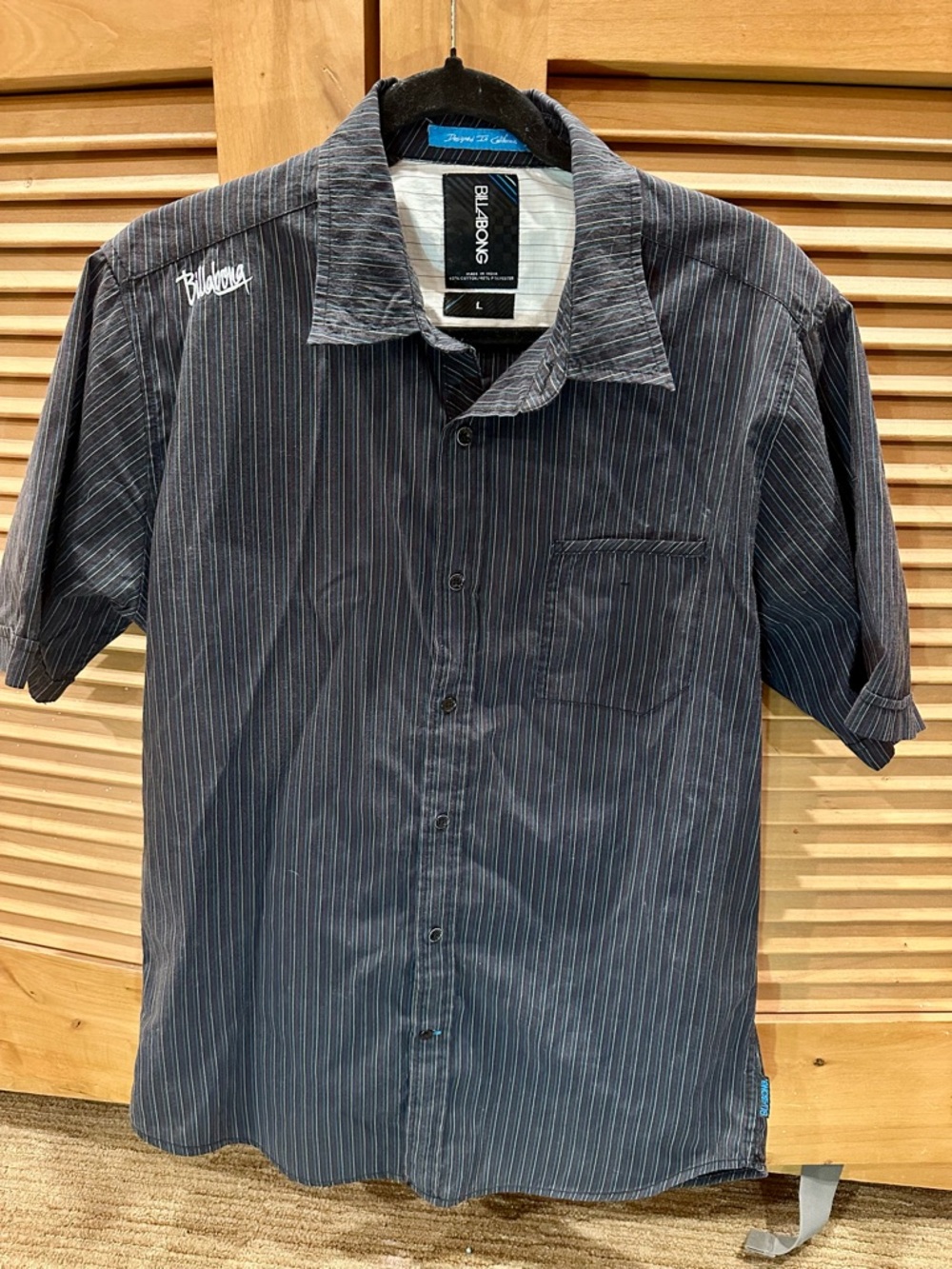 Billabong Men's Charcoal Pinstripe Short-Sleeve Button-Down Shirt